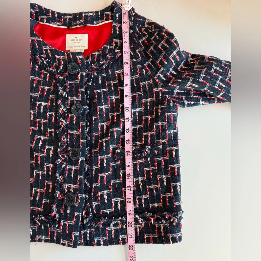 Kate Spade EUC Darby Tweed Cropped Blazer Navy Red Size 10